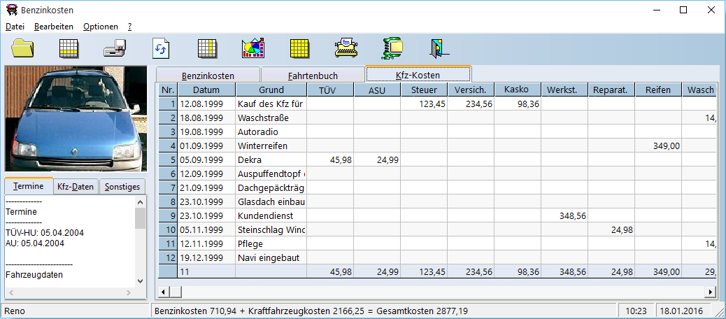 Tabelle Kfz-Kosten